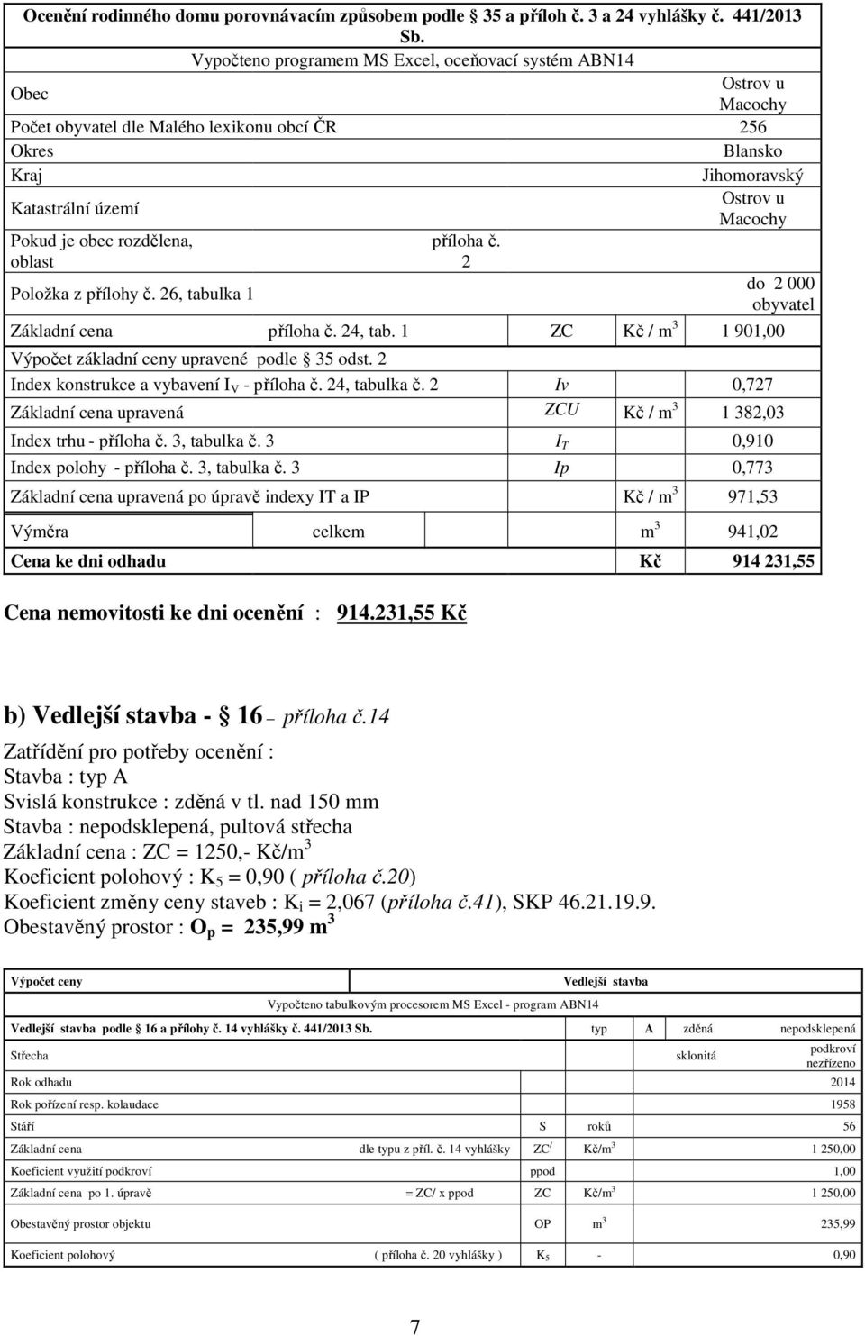 oblast Položka z přílohy č. 26, tabulka 1 příloha č. 2 Ostrov u Macochy Základní cena příloha č. 24, tab. 1 ZC Kč / m 3 1 901,00 Výpočet základní ceny upravené podle 35 odst.