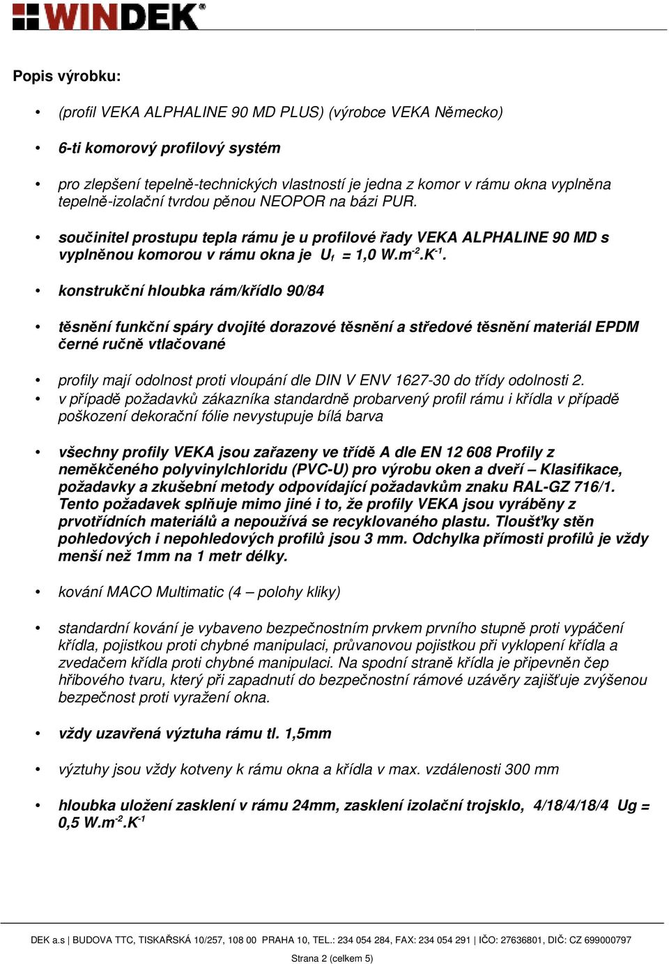 TECHNICKÉ PARAMETRY PROFILU WINDEK PVC CLIMA STAR - PDF Stažení zdarma