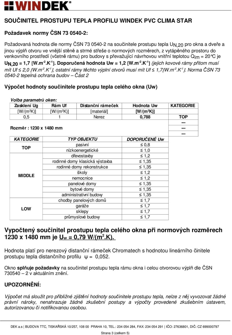 TECHNICKÉ PARAMETRY PROFILU WINDEK PVC CLIMA STAR - PDF Stažení zdarma