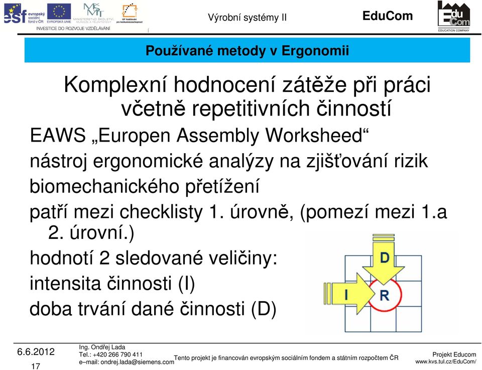 rizik biomechanického přetížení patří mezi checklisty 1. úrovně, (pomezí mezi 1.a 2.