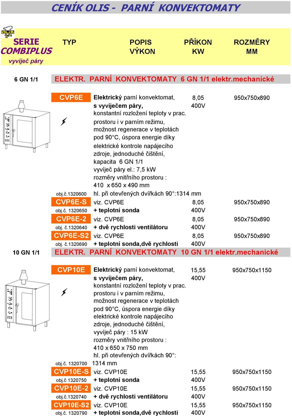 CVP6E 8,05 950x750x890 obj.č. 1320650 + teplotní sonda CVP6E-2 viz. CVP6E 8,05 950x750x890 obj. č.1320640 + dvě rychlosti ventilátoru CVP6E-S2 viz. CVP6E 8,05 950x750x890 obj. č.1320690 + teplotní sonda,dvě rychlosti 10 GN 1/1 ELEKTR.