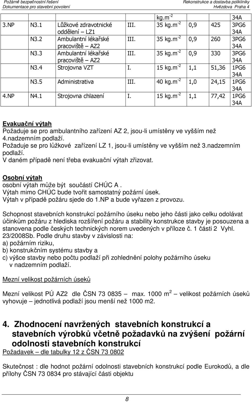 nadzemním podlaží. Požaduje se pro lůžkové zařízení LZ 1, jsou-li umístěny ve vyšším než 3.nadzemním podlaží. V daném případě není třeba evakuační výtah zřizovat.