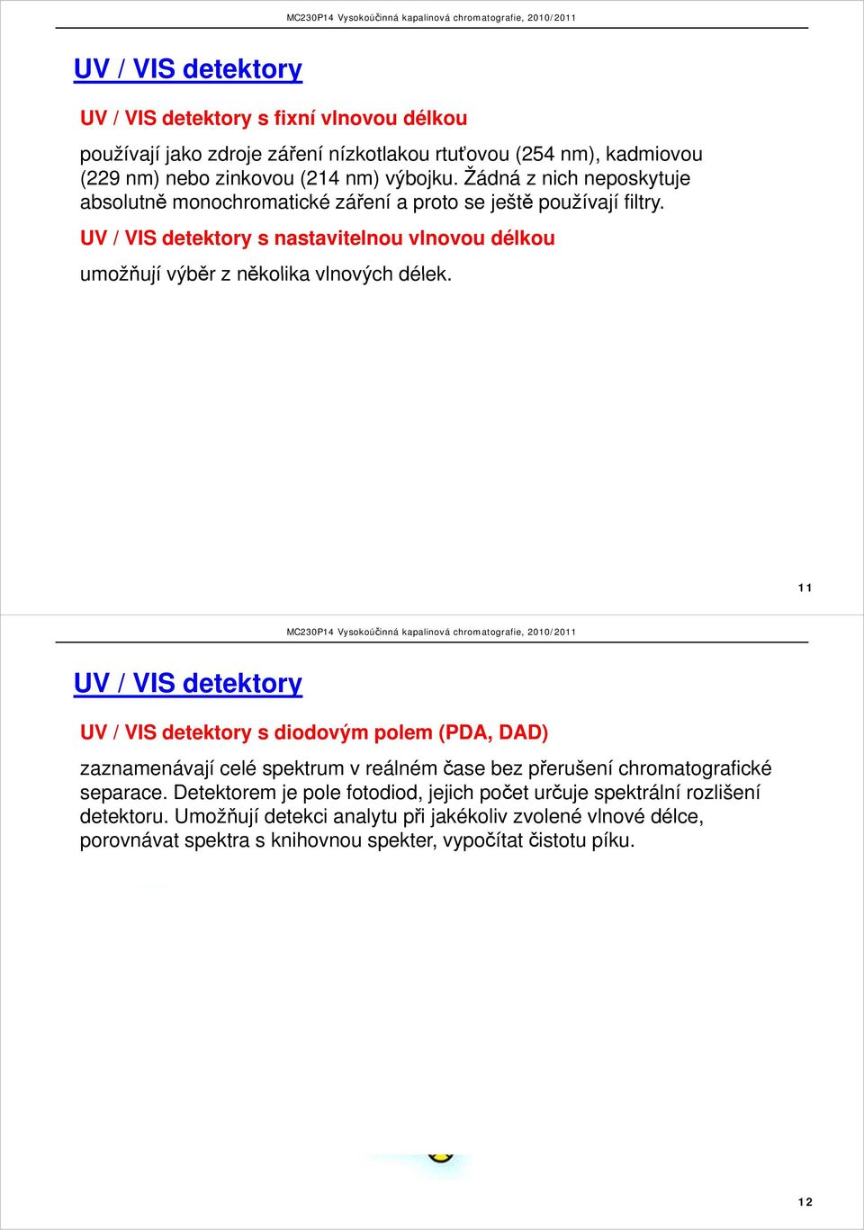 UV / VIS detektory s nastavitelnou vlnovou délkou umožňují výběr zněkolika vlnových délek.