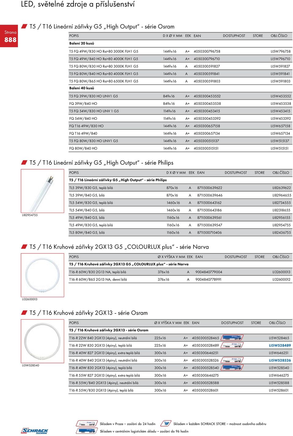 FLH1 G5 1449x16 A 4050300591803 LI5W591803 Balení 40 kusů T5 FQ 39W/830 HO UNV1 G5 849x16 A+ 4050300453552 LI5W453552 FQ 39W/840 HO 849x16 A+ 4050300453538 LI5W453538 T5 FQ 54W/830 HO UNV 1 G5