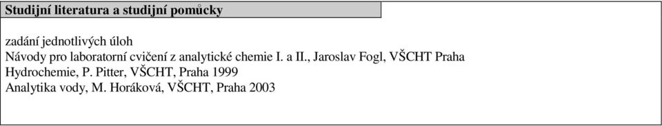 , Jaroslav Fogl, VŠCHT Praha Hydrochemie, P.