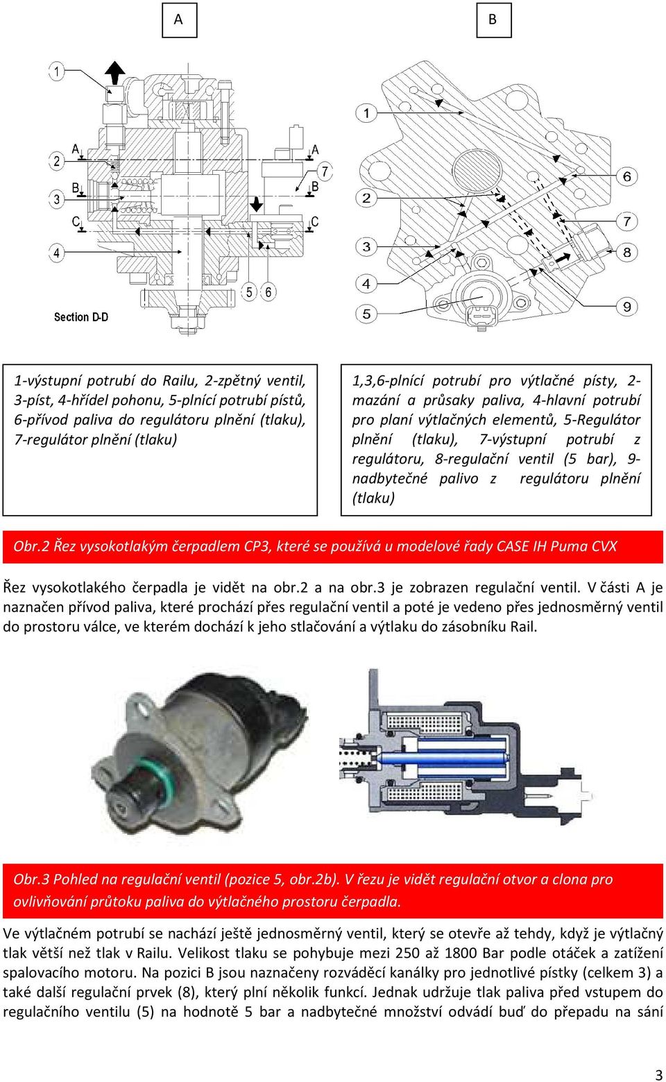 palivo z regulátoru plnění (tlaku) Obr.2 Řez vysokotlakým čerpadlem CP3, které se používá u modelové řady CASE IH Puma CVX Řez vysokotlakého čerpadla je vidět na obr.2 a na obr.
