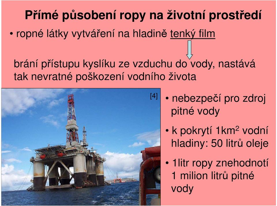 poškození vodního života [4] nebezpečí pro zdroj pitné vody k pokrytí 1km 2