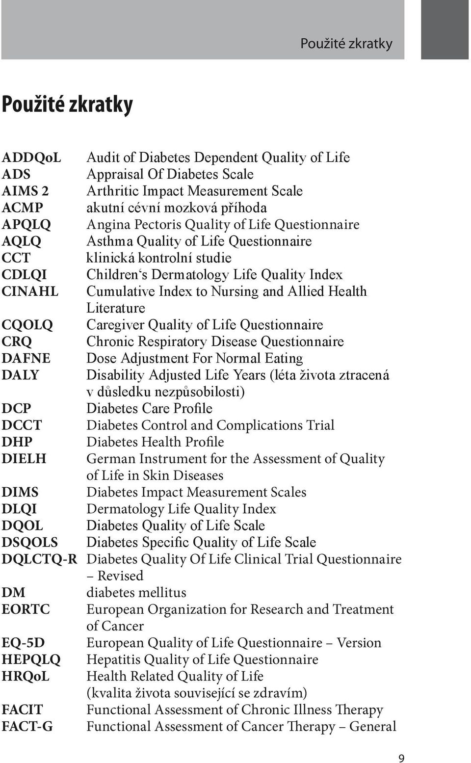Nursing and Allied Health Literature CQOLQ Caregiver Quality of Life Questionnaire CRQ Chronic Respiratory Disease Questionnaire DAFNE Dose Adjustment For Normal Eating DALY Disability Adjusted Life