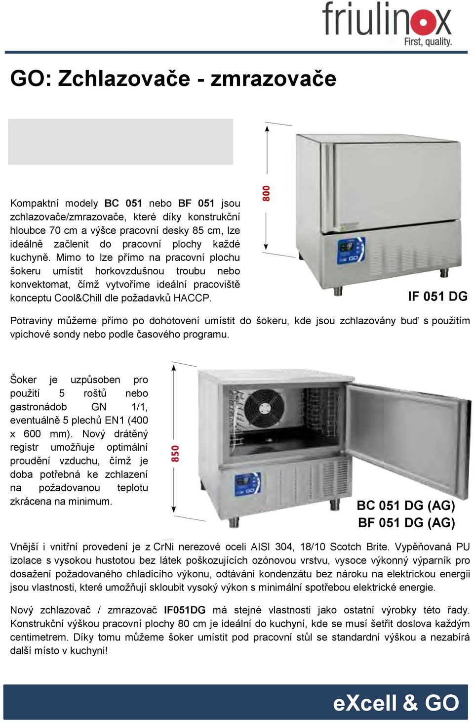 IF 051 DG Potraviny můžeme přímo po dohotovení umístit do šokeru, kde jsou zchlazovány buď s použitím vpichové sondy nebo podle časového programu.