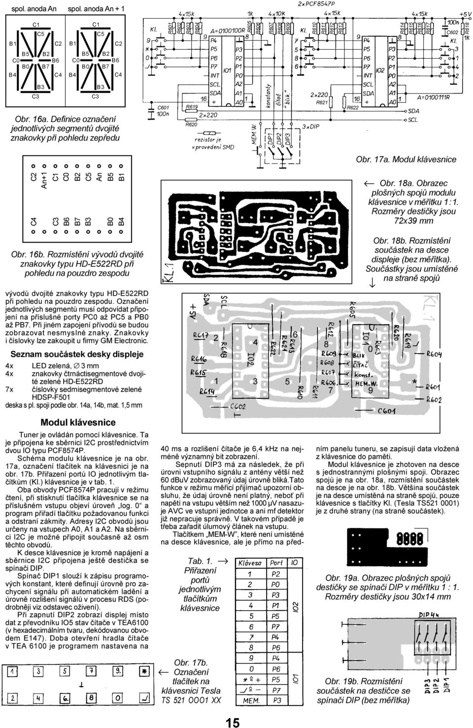 16a. Definice oznaèení jednotlivých segmentù dvojité znakovky pøi pohledu zepøedu C601 R619 R620 R621 R622 Obr. 17a. Modul klávesnice C2 An+1 C1 C0 B2 C5 An C4 C3 B6 B7 B3 B5 B1 B0 B4 Obr. 18a.