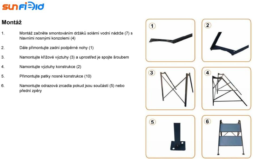 (4) 2. Dále přimontujte zadní podpěrné nohy (1) 3.