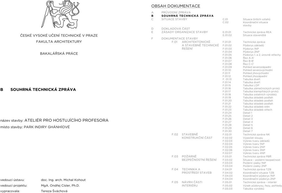 01 Situace širších vztahů C.02 Koordinační situace stavby D DOKLADOVÁ ČÁST E ZÁSADY ORGANIZACE STAVBY E.01.01 Technická zpráva REA E.01.02 Situace staveniště F DOKUMENTACE STAVBY F.