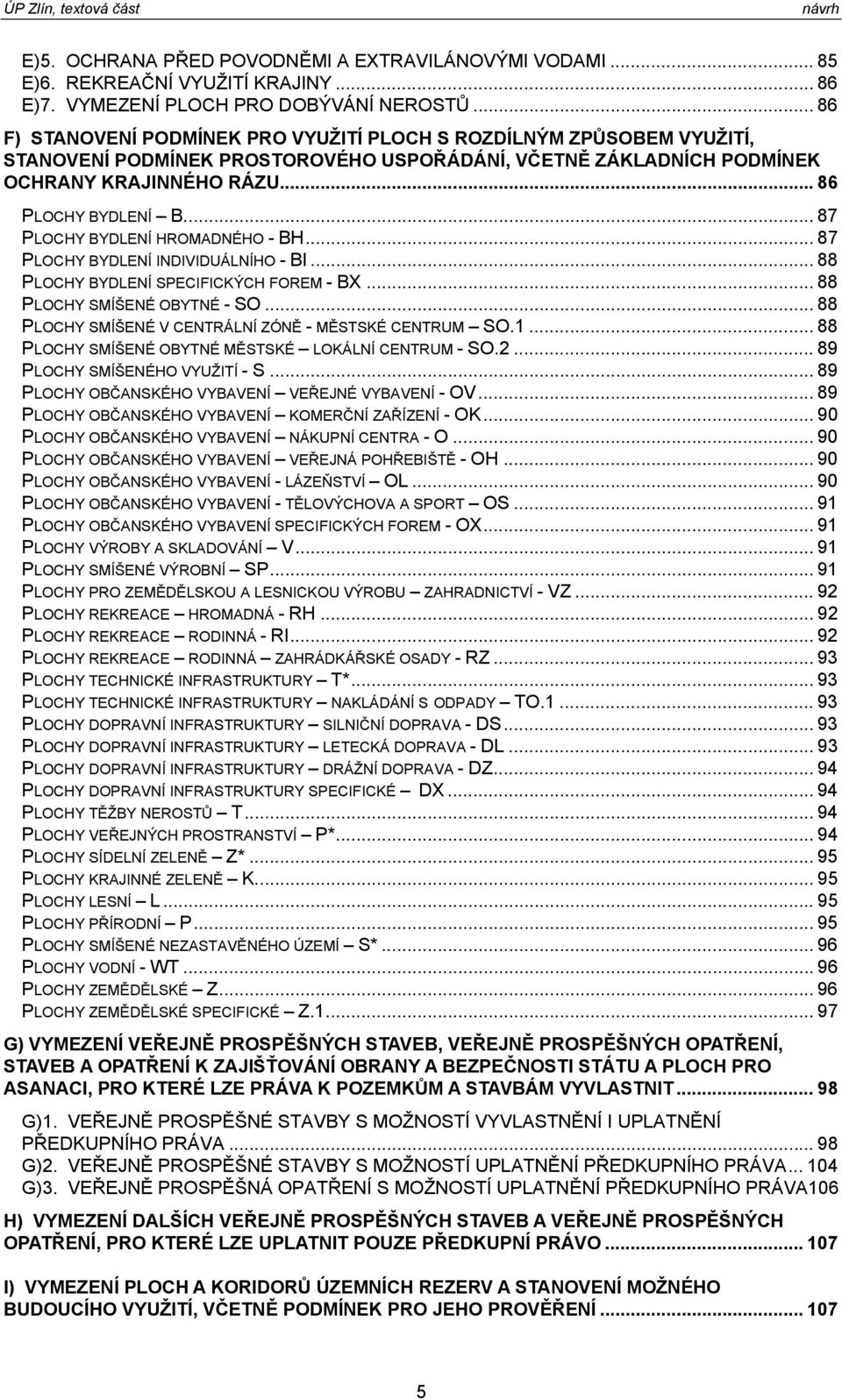 .. 87 PLOCHY BYDLENÍ HROMADNÉHO - BH... 87 PLOCHY BYDLENÍ INDIVIDUÁLNÍHO - BI... 88 PLOCHY BYDLENÍ SPECIFICKÝCH FOREM - BX... 88 PLOCHY SMÍŠENÉ OBYTNÉ - SO.