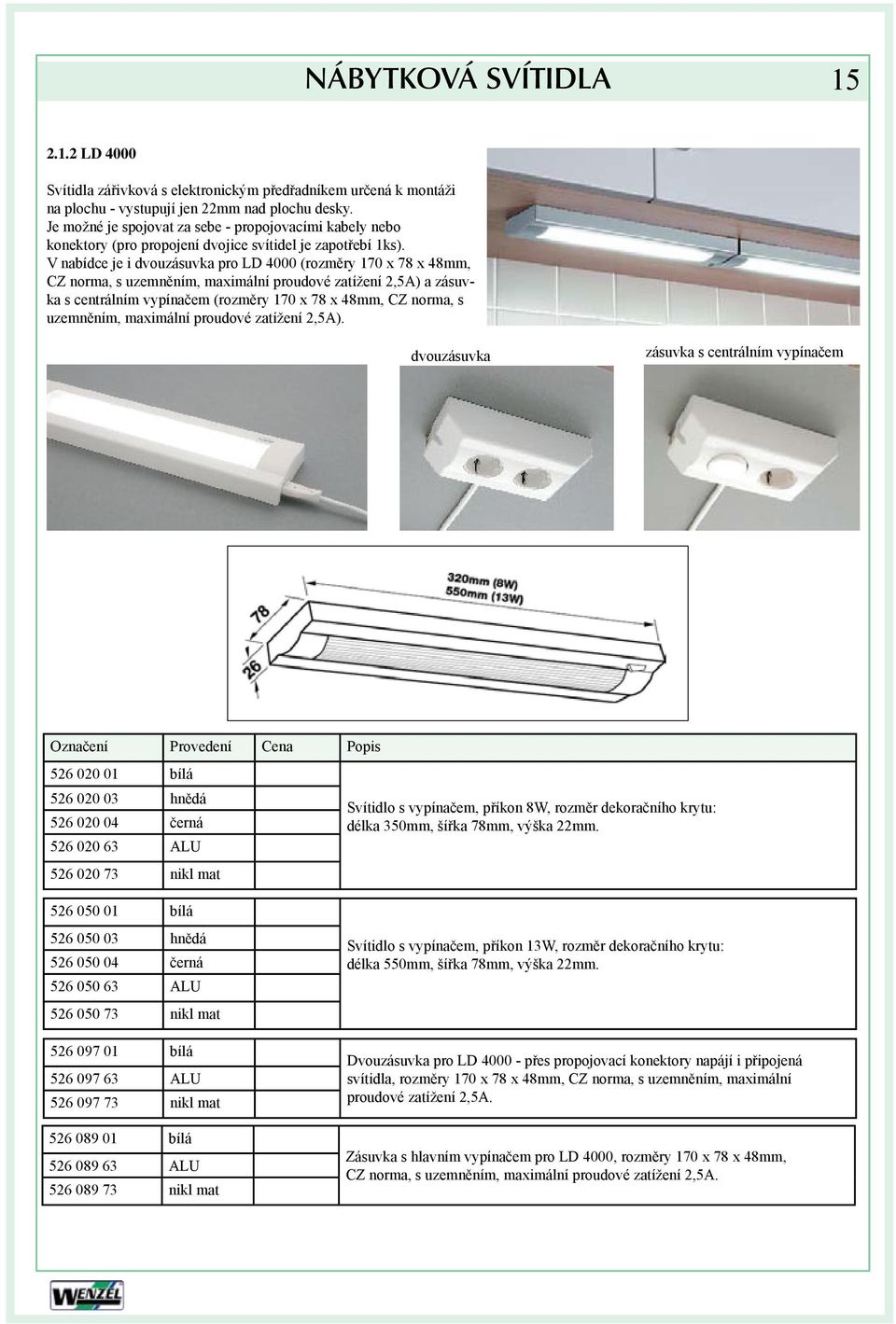 V nabídce je i dvouzásuvka pro LD 4000 (rozměry 170 x 78 x 48mm, CZ norma, s uzemněním, maximální proudové zatížení 2,5A) a zásuvka s centrálním vypínačem (rozměry 170 x 78 x 48mm, CZ norma, s