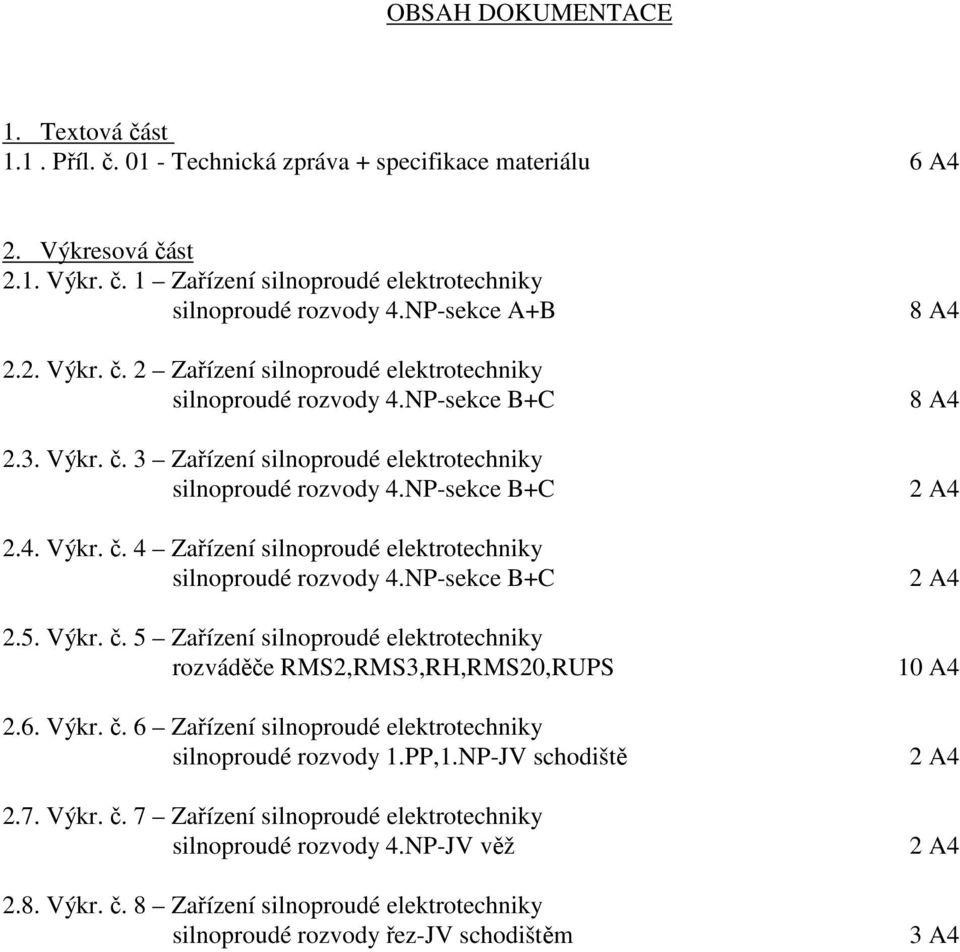 NP-sekce B+C 2.5. Výkr. č. 5 Zařízení silnoproudé elektrotechniky rozváděče RMS2,RMS3,RH,RMS20,RUPS 2.6. Výkr. č. 6 Zařízení silnoproudé elektrotechniky silnoproudé rozvody 1.PP,1.NP-JV schodiště 2.7.