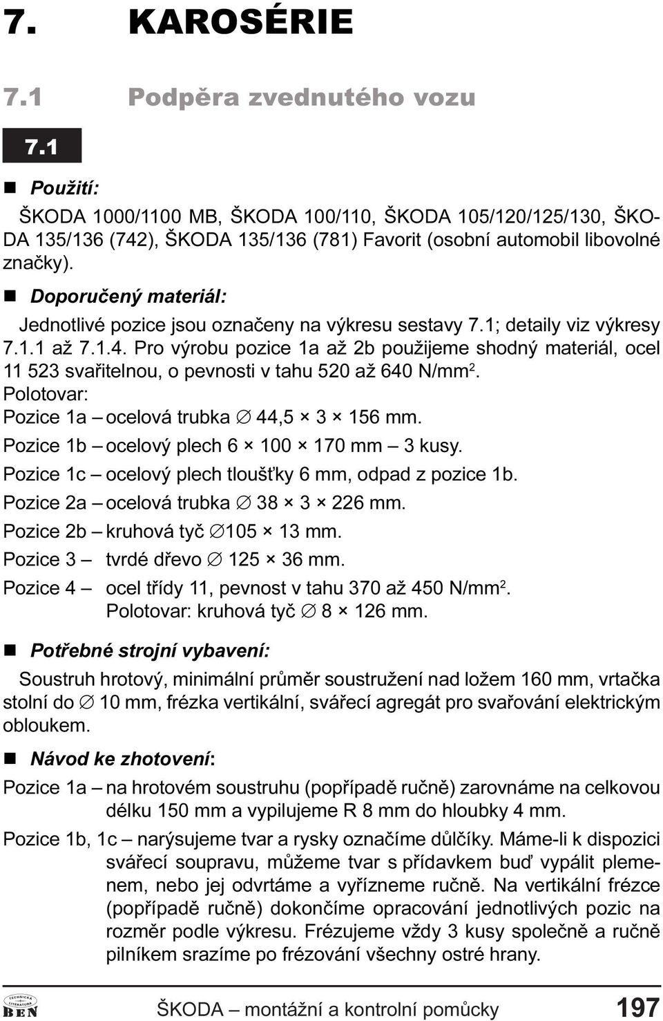 Pro výrobu pozice 1a až 2b použijeme shodný materiál, ocel 11 523 svaøitelnou, o pevnosti v tahu 520 až 640 N/mm 2. Polotovar: Pozice 1a ocelová trubka Æ 44,5 3 156 mm.