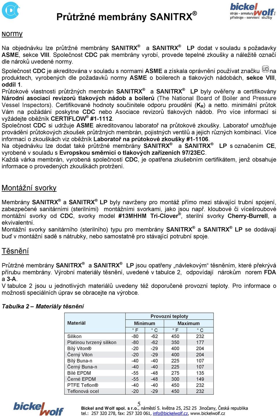 Společnost CDC je akreditována v souladu s normami ASME a získala oprávnění používat značku na produktech, vyrobených dle požadavků normy ASME o boilerech a tlakových nádobách, sekce VIII, oddíl 1.