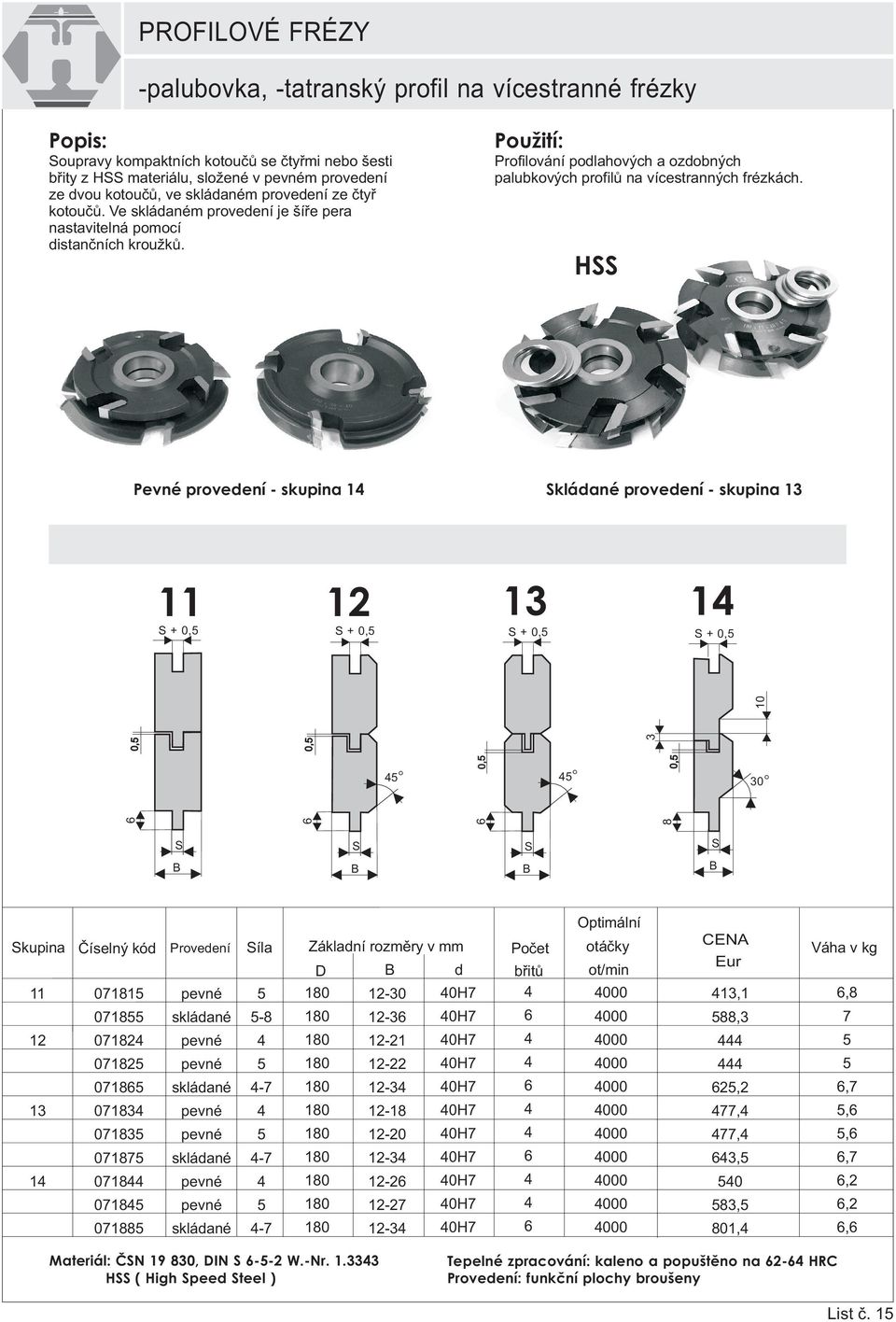 HSS Pevné provedení - skupina 1 Skládané provedení - skupina 1 11 1 1 S + 0, S + 0, S + 0, S + 0, 0, 0, 0, 6 6 6 S S S S B B B B Skupina Provedení Síla 11 0711 pevné - 0H7 071 skládané - -6 0H7 07