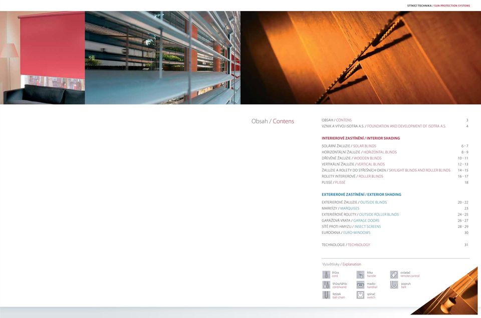 BLINDS AND ROLLER BLINDS 14-15 ROLETY INTERIEROVÉ / ROLLER BLINDS 16-17 PLISSÉ / PLISSÉ 18 EXTERIEROVÉ ZASTÍNĚNÍ / EXTERIOR SHADING EXTERIEROVÉ ŽALUZIE / OUTSIDE BLINDS 20-22 MARKÝZY / MARQUISES 23