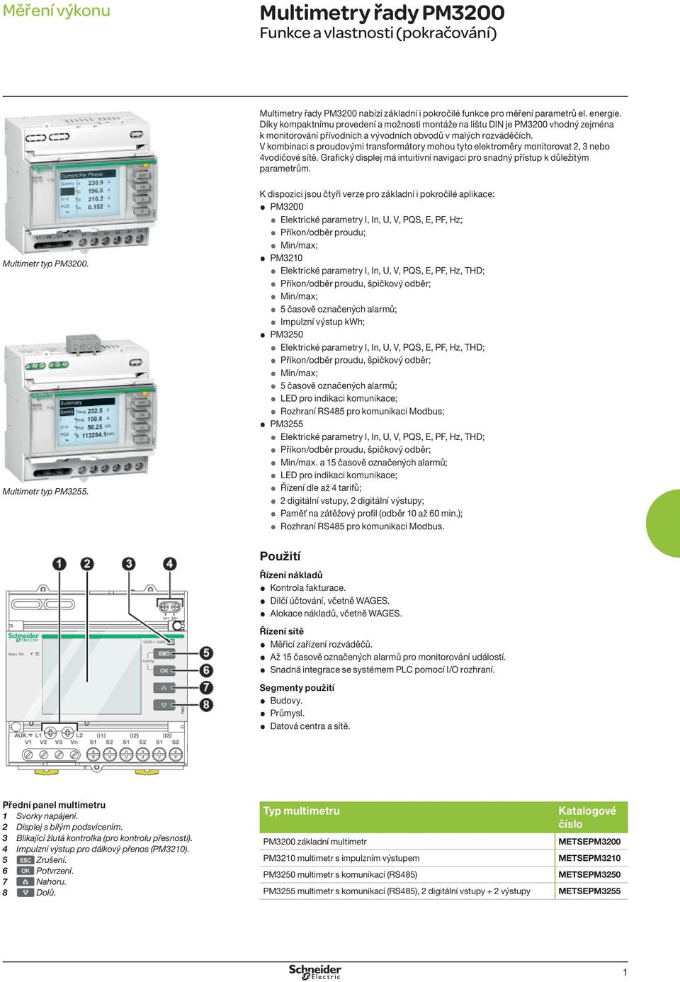 V kombinaci s proudovými transformátory mohou tyto elektroměry monitorovat 2, 3 nebo 4vodičové sítě. Grafický displej má intuitivní navigaci pro snadný přístup k důležitým parametrům.