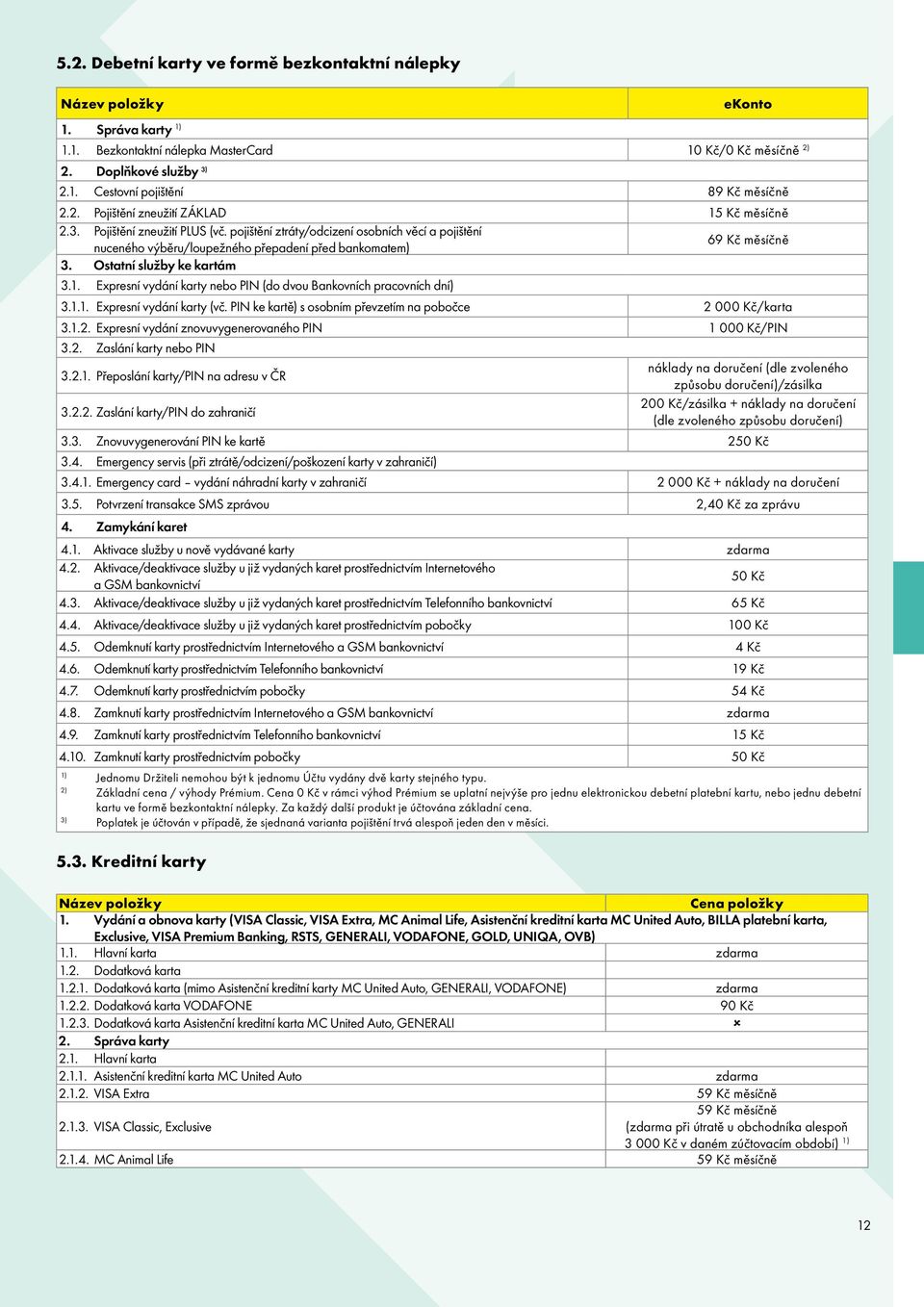 Expresní vydání karty nebo PIN (do dvou Bankovních pracovních dní) 3.1.1. Expresní vydání karty (vč. PIN ke kartě) s osobním převzetím na pobočce 2 