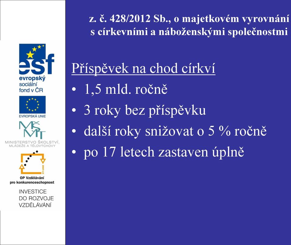 náboženskými společnostmi Příspěvek na chod církví