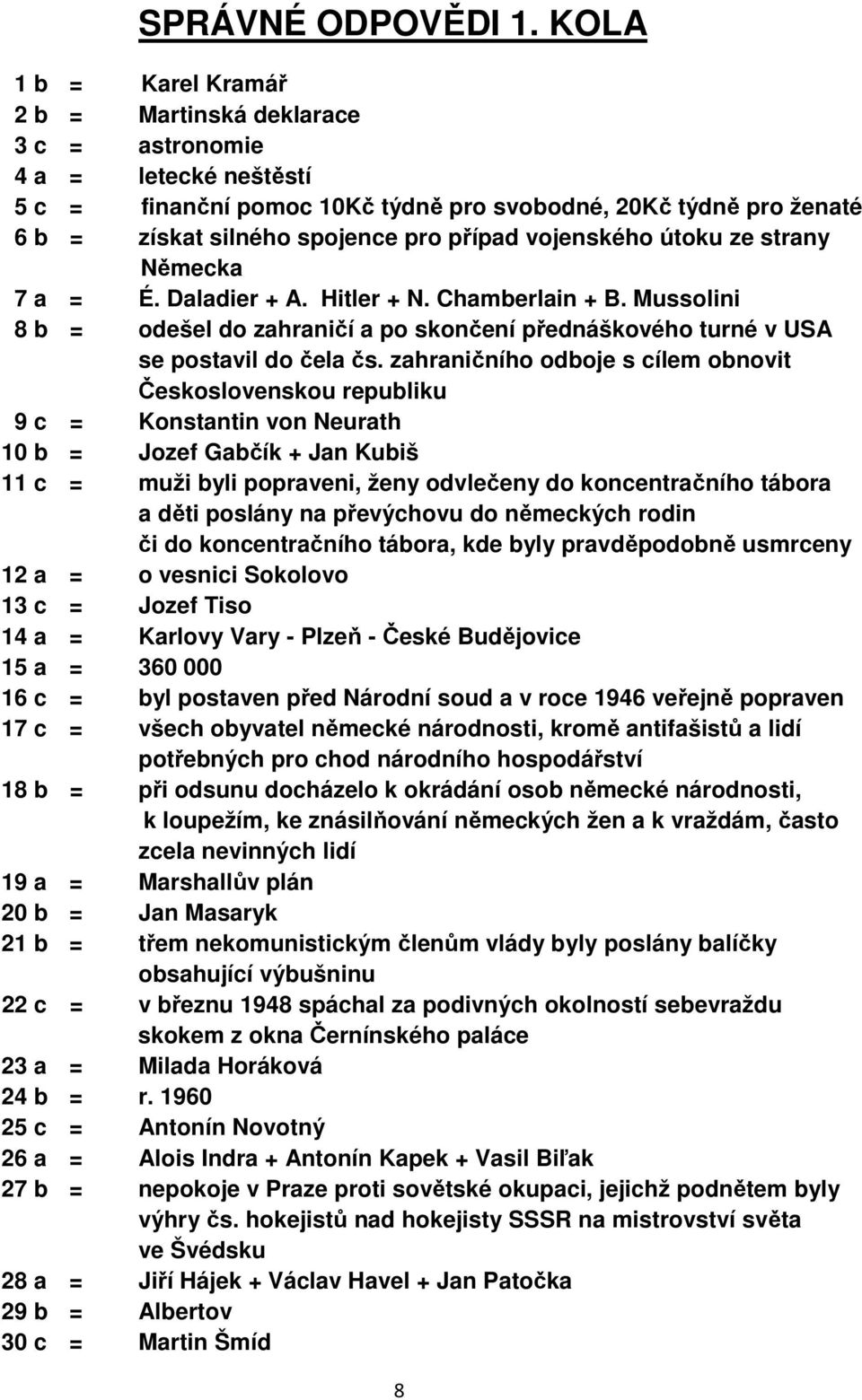 vojenského útoku ze strany Německa 7 a = É. Daladier + A. Hitler + N. Chamberlain + B. Mussolini 8 b = odešel do zahraničí a po skončení přednáškového turné v USA se postavil do čela čs.