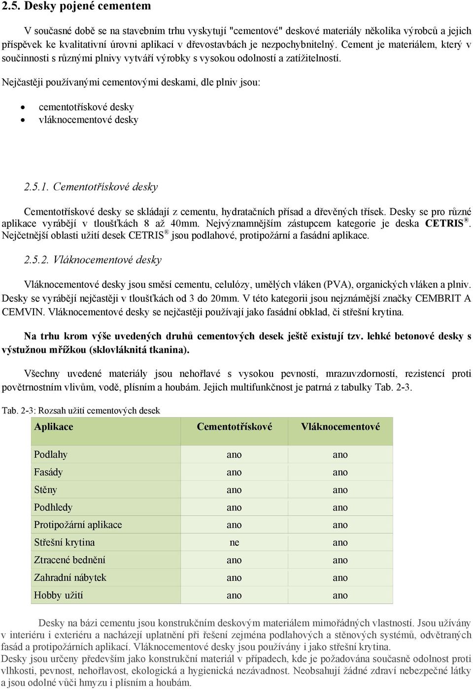 Nejčastěji používanými cementovými deskami, dle plniv jsou: cementotřískové desky vláknocementové desky 2.5.1.