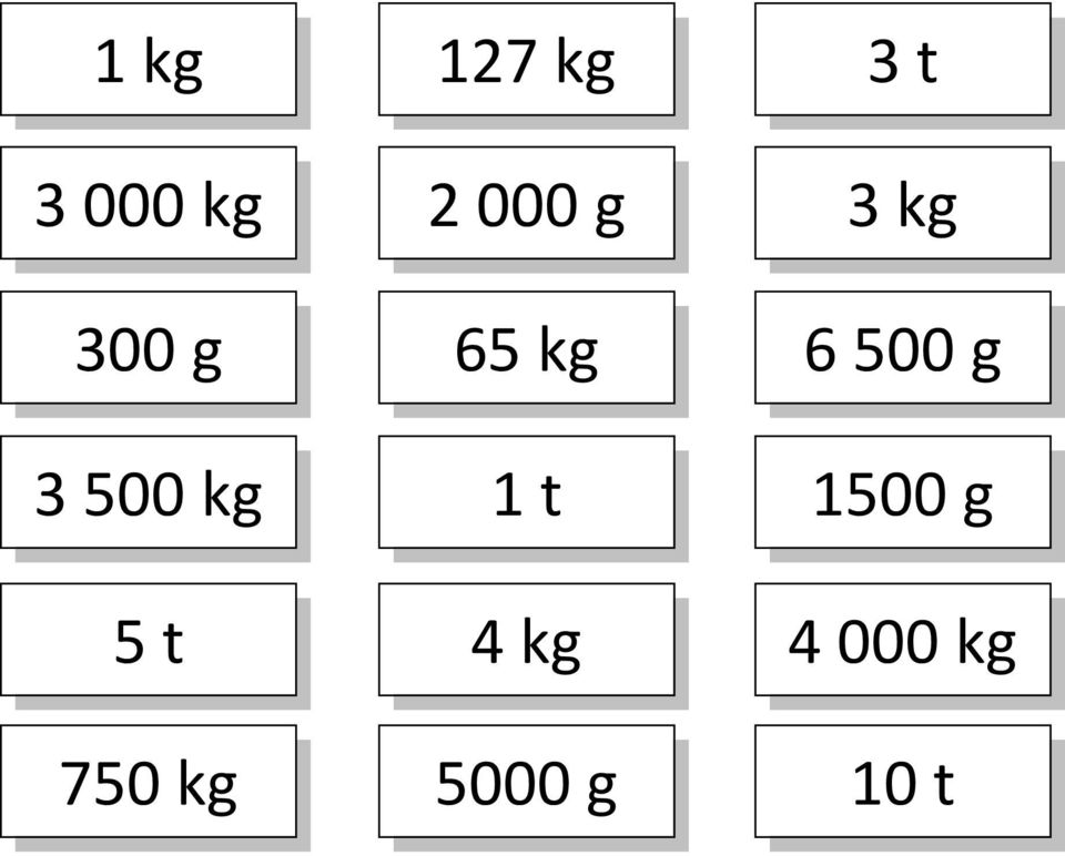 g 3 500 kg 1 t 1500 g 5 t 4