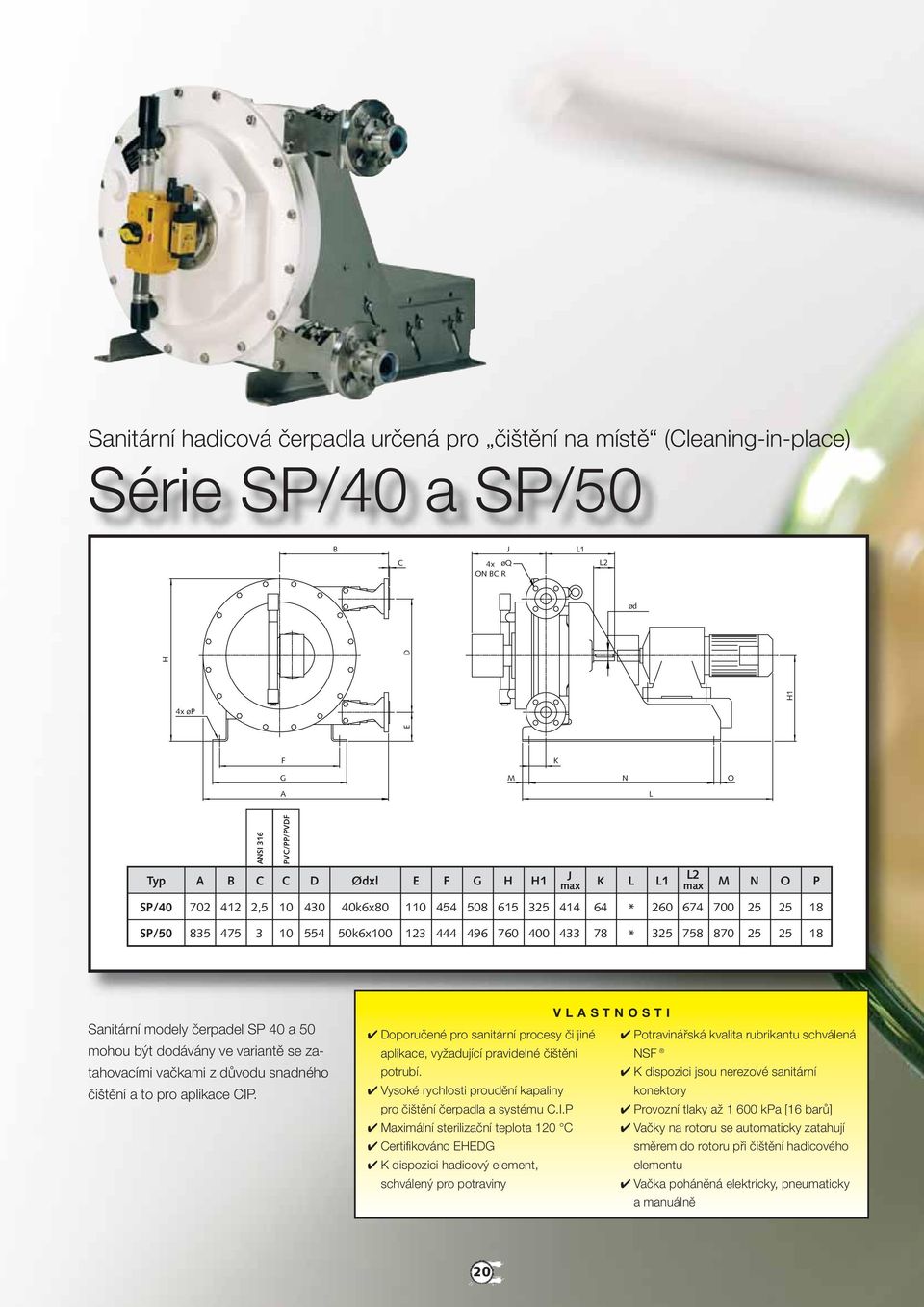 96 760 00 33 7 * 35 75 70 5 5 1 Sanitární modely čerpadel SP 0 a 50 mohou být dodávány ve variantě se zatahovacími vačkami z důvodu snadného čištění a to pro aplikace CIP.