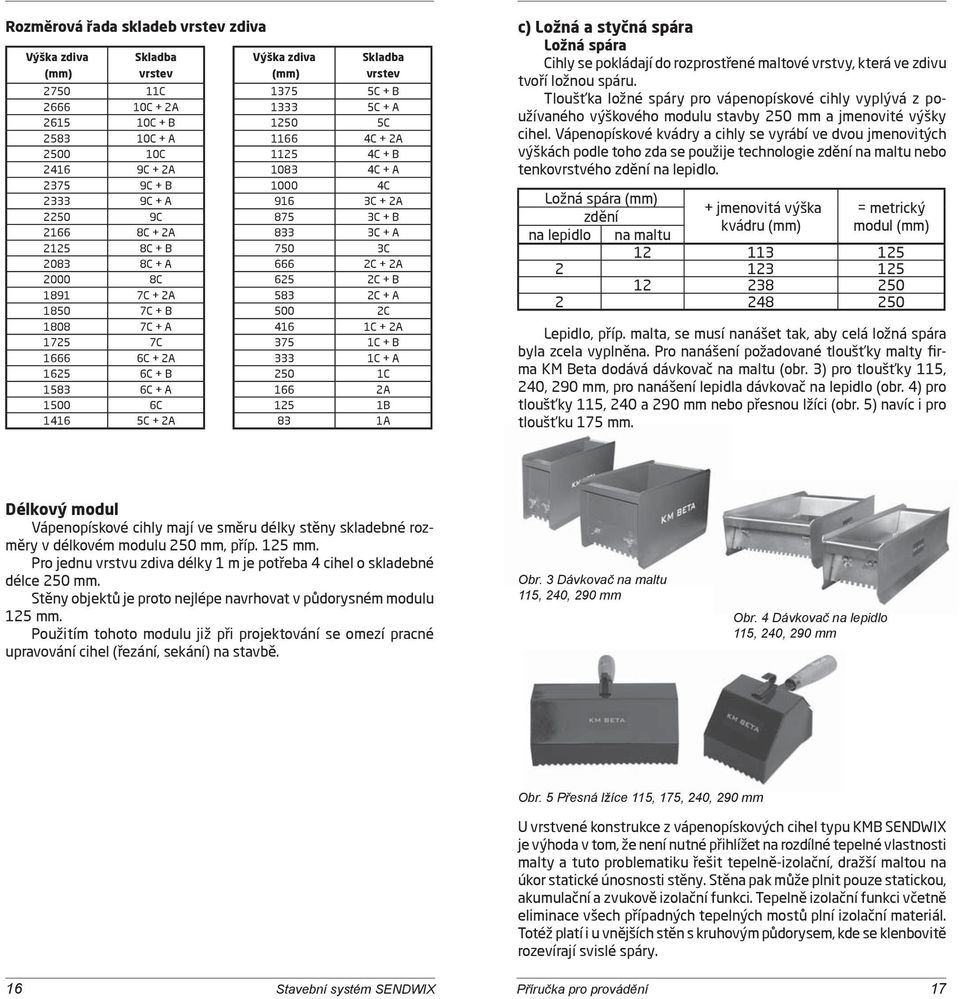 1083 4C + A 1000 4C 916 3C + 2A 875 3C + B 833 3C + A 750 3C 666 2C + 2A 625 2C + B 583 2C + A 500 2C 416 1C + 2A 375 1C + B 333 1C + A 250 1C 166 2A 125 1B 83 1A c) Ložná a styčná spára Ložná spára