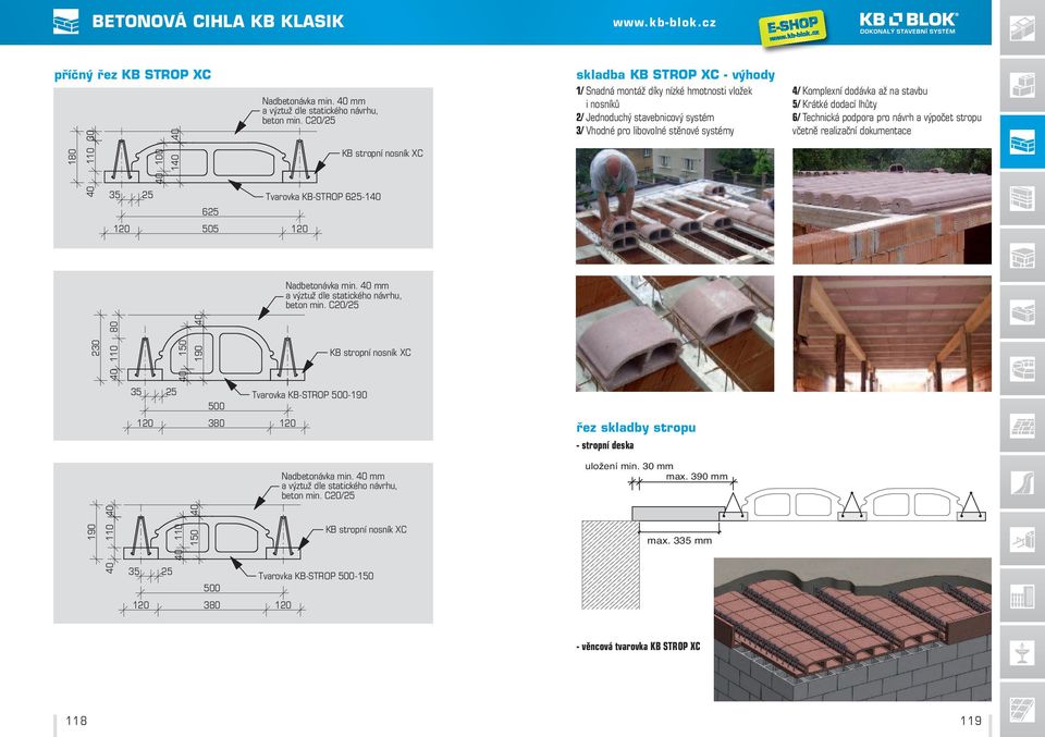Krátké dodací lhůty 6/ Technická podpora pro návrh a výpočet stropu včetně realizační dokumentace 180 0 1 0 0 10 35 25 Tvarovka KB-STROP 625-10 625 120 505 120 Nadbetonávka min.