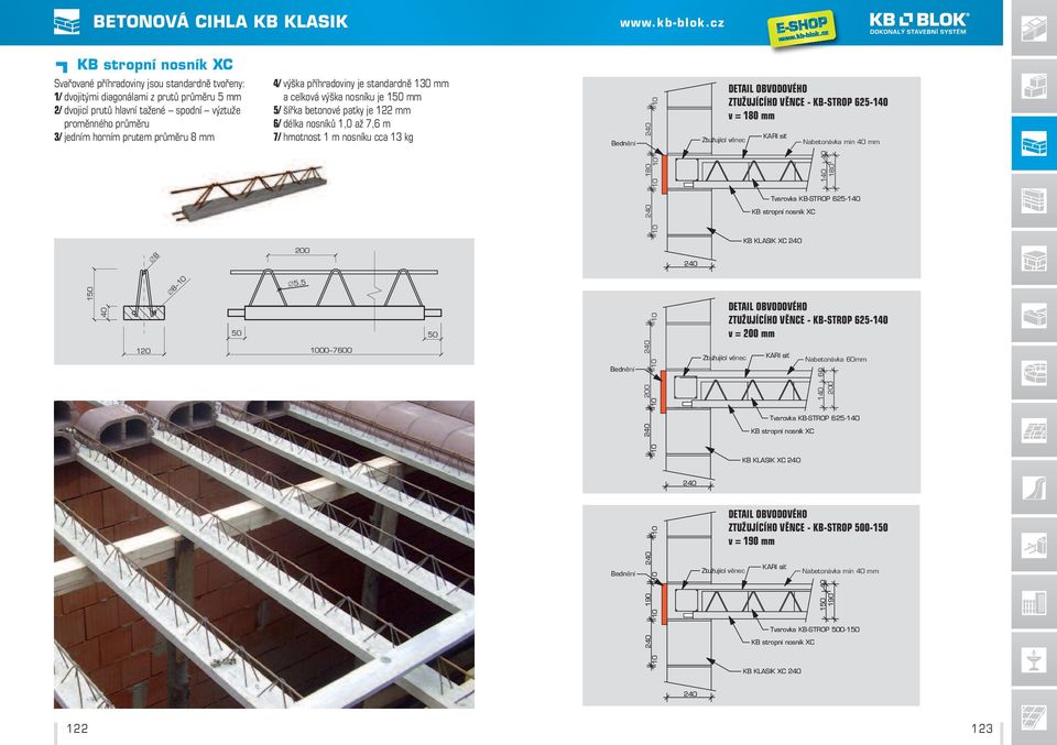 ZTUŽUJÍCÍHO VĚNCE - KB-STROP 625-10 v = 180 mm KARI sí síť Nabetonávka min 0 mm 180 10 0 180 Tvarovka KB-STROP 625-10 KB stropní nosník XC 8 200 XC 150 0 8 5,5 50 50 DETAIL OBVODOVÉHO ZTUŽUJÍCÍHO