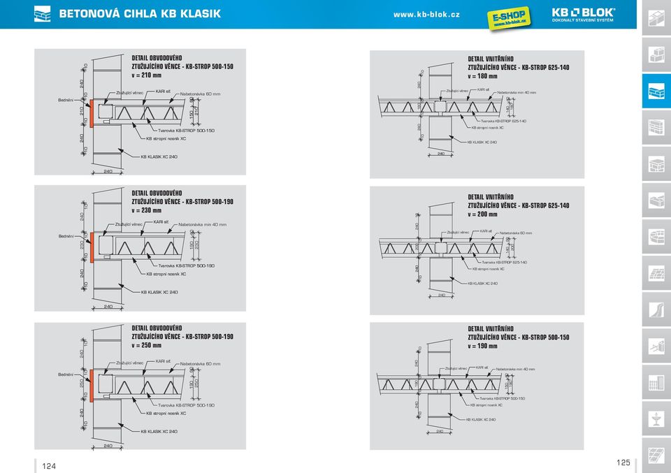ZTUŽUJÍCÍHO VĚNCE - KB-STROP 625-10 v = 200 mm Nabetonávka 60 mm 10 60 200 K Tvarovka KB-STROP 625-10 XC 2 Tvarovka KB-STROP 500-190 XC DETAIL OBVODOVÉHO ZTUŽUJÍCÍHO VĚNCE - KB-STROP 500-190 v = 250