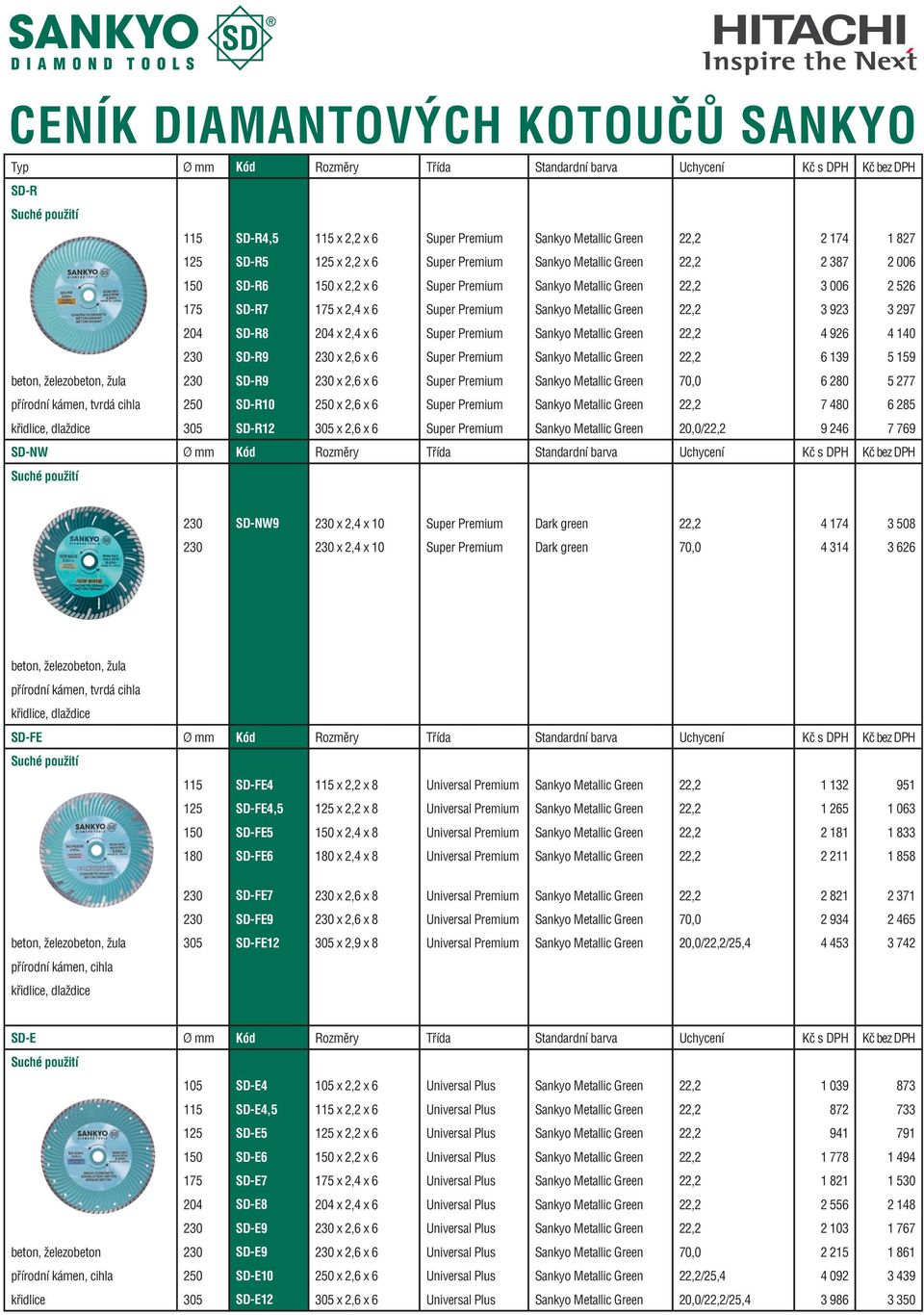 Metallic Green 22,2 3 923 3 297 204 SD-R8 204 x 2,4 x 6 Super Premium Sankyo Metallic Green 22,2 4 926 4 140 230 SD-R9 230 x 2,6 x 6 Super Premium Sankyo Metallic Green 22,2 6 139 5 159 beton,