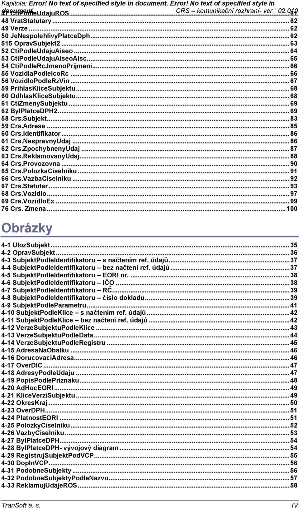 ..69 62 BylPlatceDPH2...69 58 Crs.Subjekt...83 59 Crs.Adresa...85 60 Crs.Identifikator...86 61 Crs.NespravnyUdaj...86 62 Crs.ZpochybnenyUdaj...87 63 Crs.ReklamovanyUdaj...88 64 Crs.Provozovna.