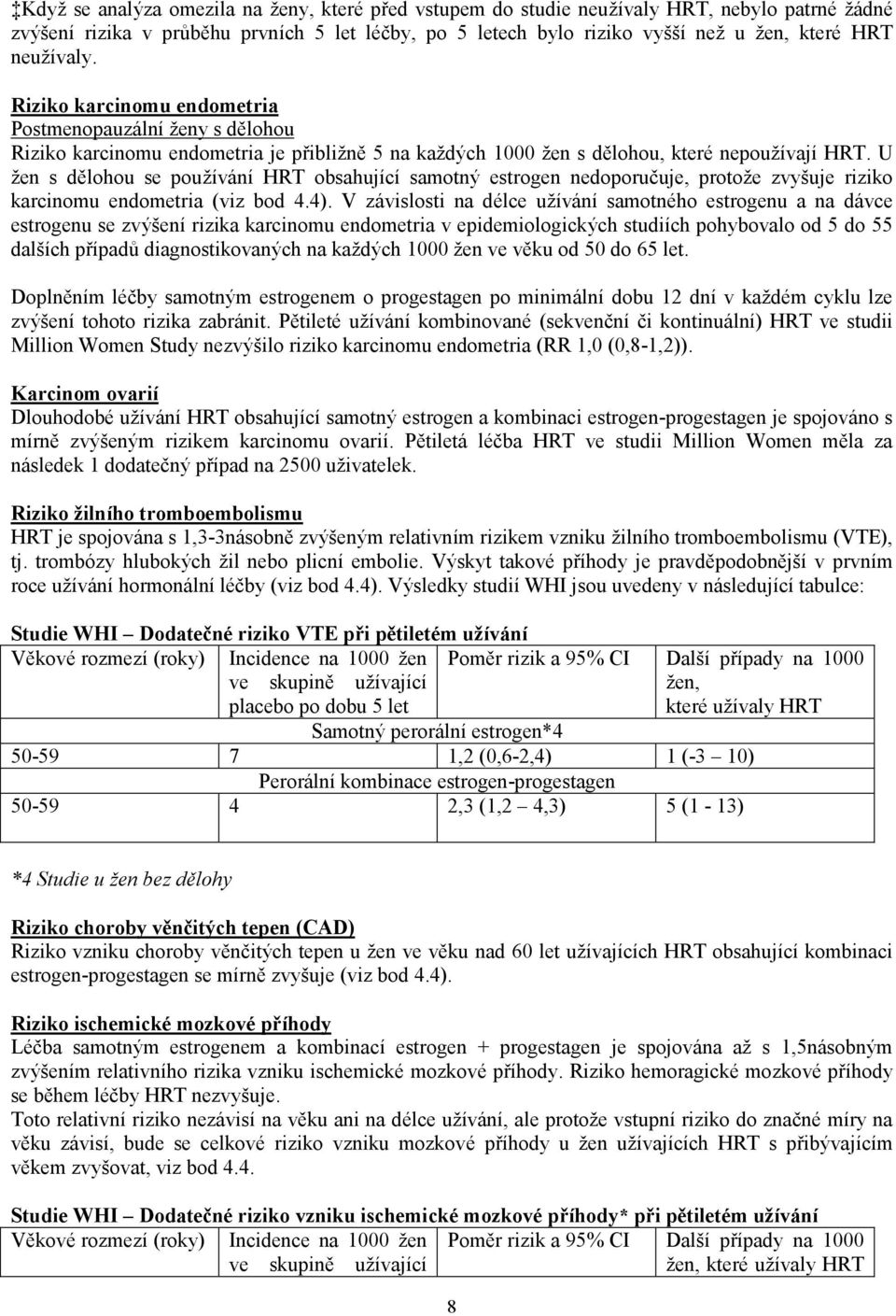 U žen s dělohou se používání HRT obsahující samotný estrogen nedoporučuje, protože zvyšuje riziko karcinomu endometria (viz bod 4.4).