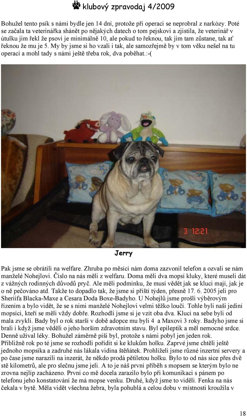 mu je 5. My by jsme si ho vzali i tak, ale samozřejmě by v tom věku nešel na tu operaci a mohl tady s námi ještě třeba rok, dva poběhat.:-( Jerry Pak jsme se obrátili na welfare.