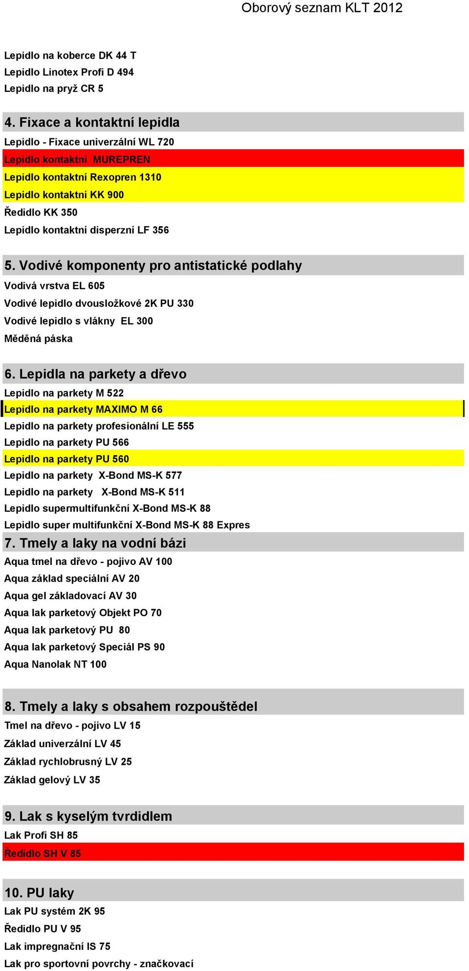 Vodivé komponenty pro antistatické podlahy Vodivá vrstva EL 605 Vodivé lepidlo dvousložkové 2K PU 330 Vodivé lepidlo s vlákny EL 300 Měděná páska 6.