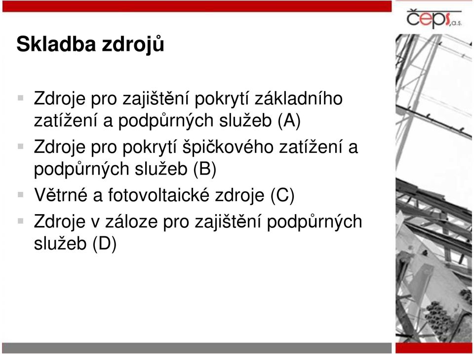 špičkového zatížení a podpůrných služeb (B) Větrné a