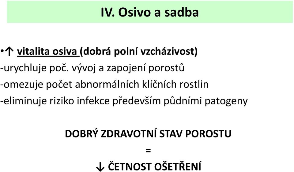 vývoj a zapojení porostů -omezuje počet abnormálních klíčních