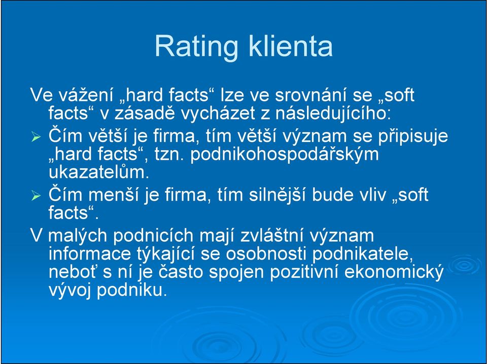 Čím menší je firma, tím silnější bude vliv soft facts.