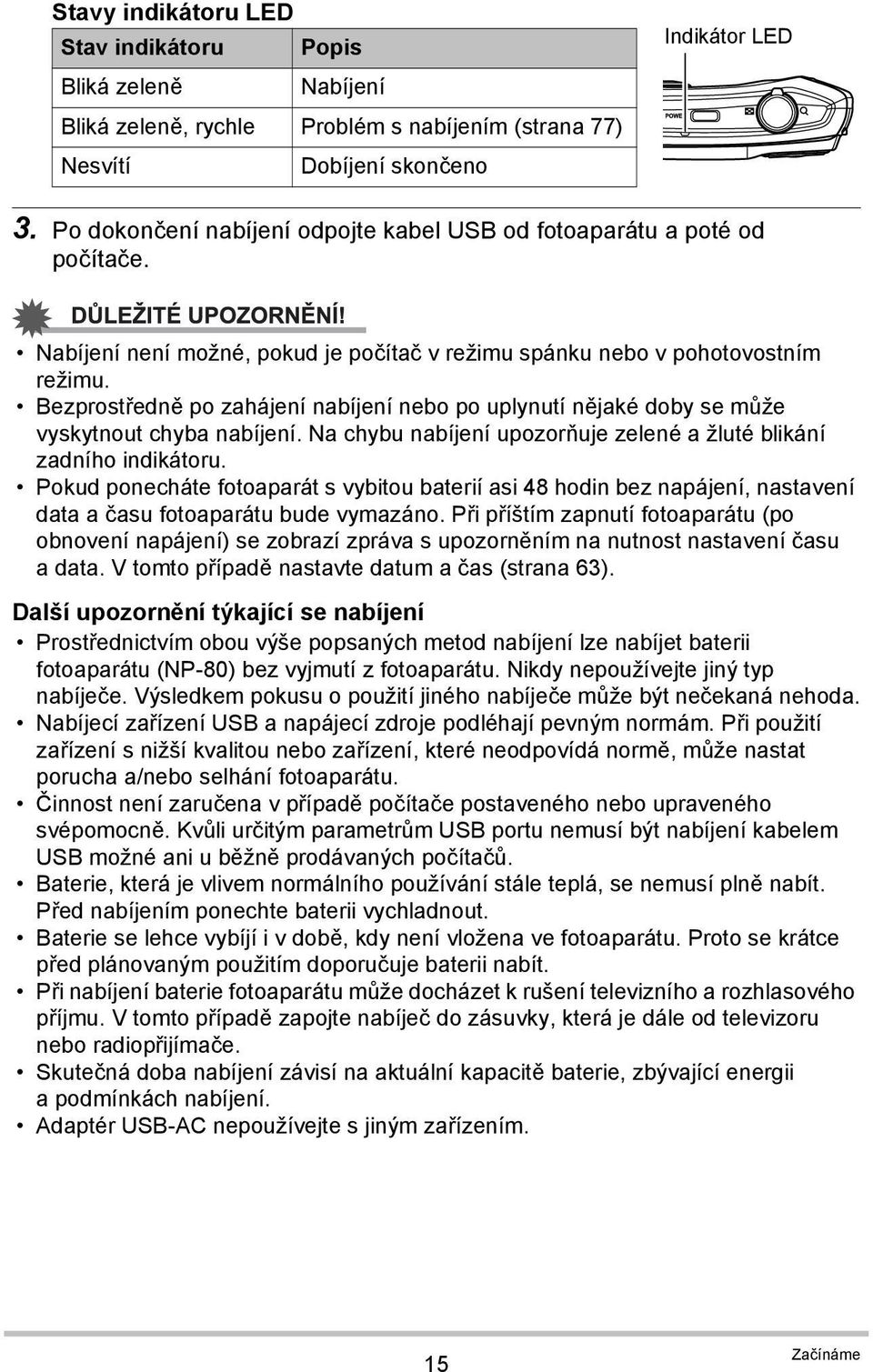 Bezprostředně po zahájení nabíjení nebo po uplynutí nějaké doby se může vyskytnout chyba nabíjení. Na chybu nabíjení upozorňuje zelené a žluté blikání zadního indikátoru.