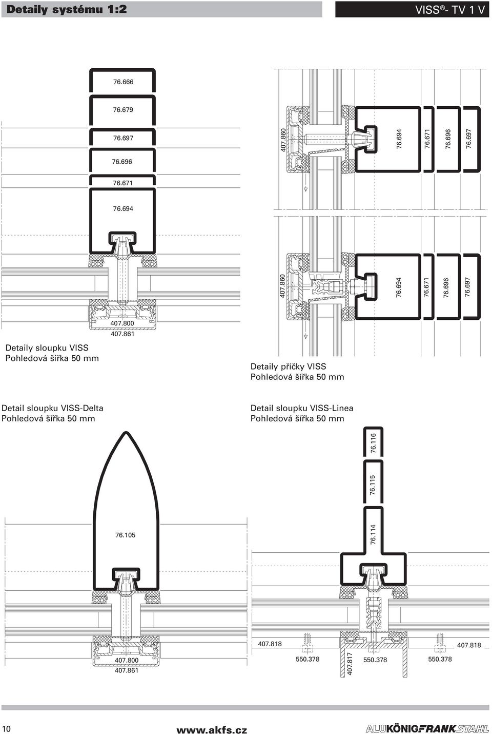 861 Detaily příčky VISS Pohledová šířka mm Detail sloupku VISS-Delta Pohledová šířka mm Detail