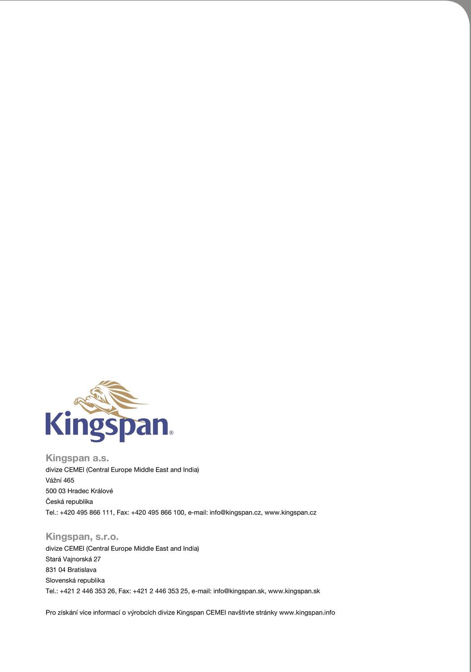 kingspan.cz, www.kingspan.cz Kingspan, s.r.o.