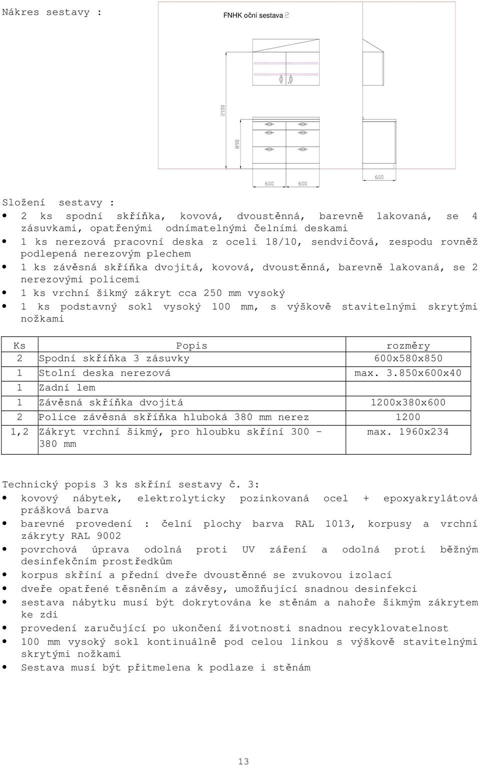 vysoký 1 ks podstavný sokl vysoký 100 mm, s výškově stavitelnými skrytými Ks Popis rozměry 2 Spodní skříňka 3 