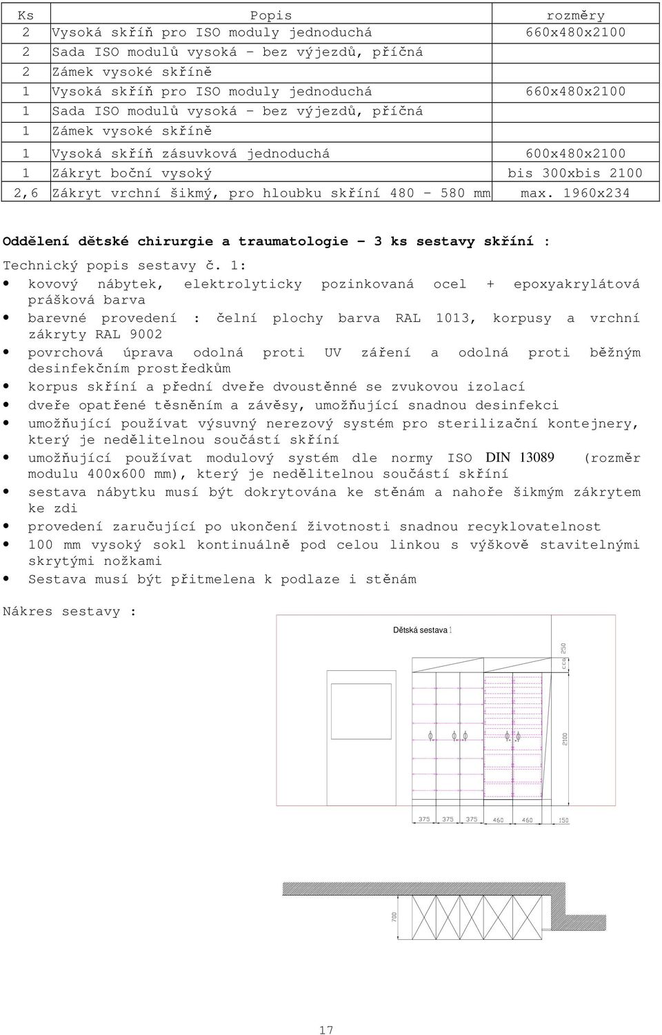 1960x234 Oddělení dětské chirurgie a traumatologie 3 ks sestavy skříní : Technický popis sestavy č.