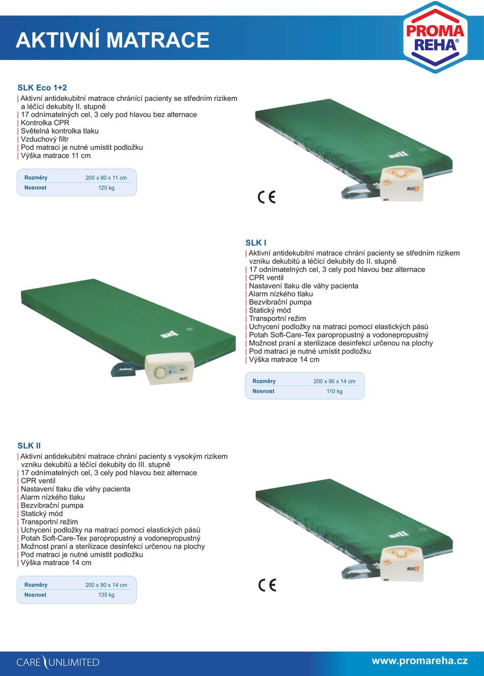 SLK I Aktivní antidekubitní matrace chrání pacienty se støedním rizikem vzniku dekubitù a léèící dekubity do II.