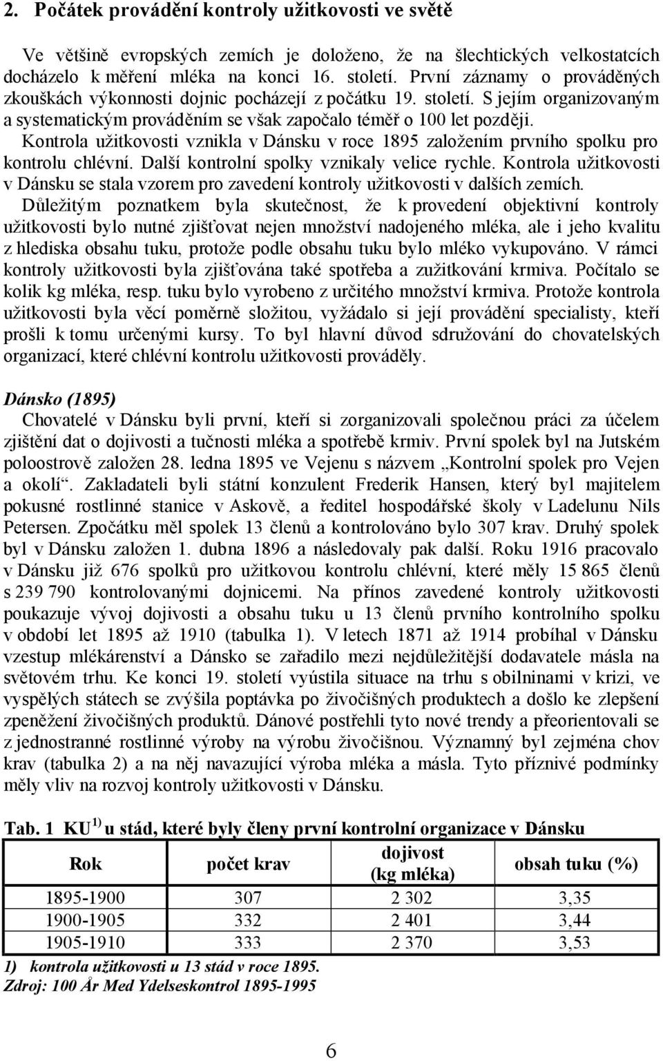 Kontrola užitkovosti vznikla v Dánsku v roce 1895 založením prvního spolku pro kontrolu chlévní. Další kontrolní spolky vznikaly velice rychle.