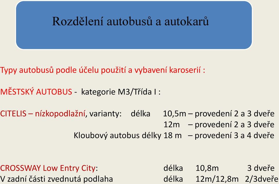 provedení 2 a 3 dveře 12m provedení 2 a 3 dveře Kloubový autobus délky 18 m provedení 3 a 4